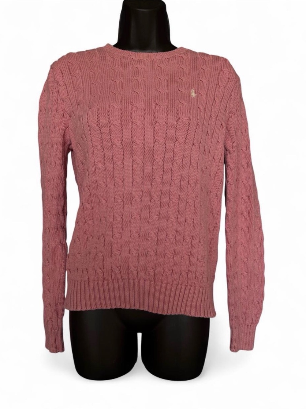 Ralph Lauren Pink Cable-Knit Crewneck Sweater Size Large